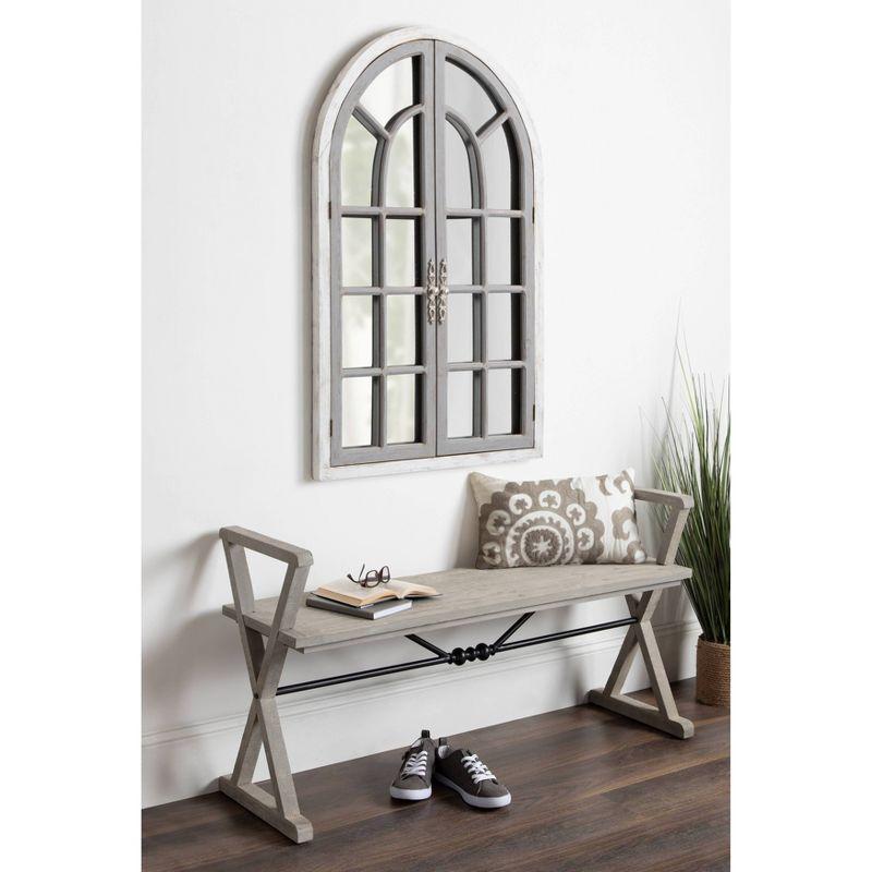 Rustic Gray Wood Windowpane Arch Wall Mirror