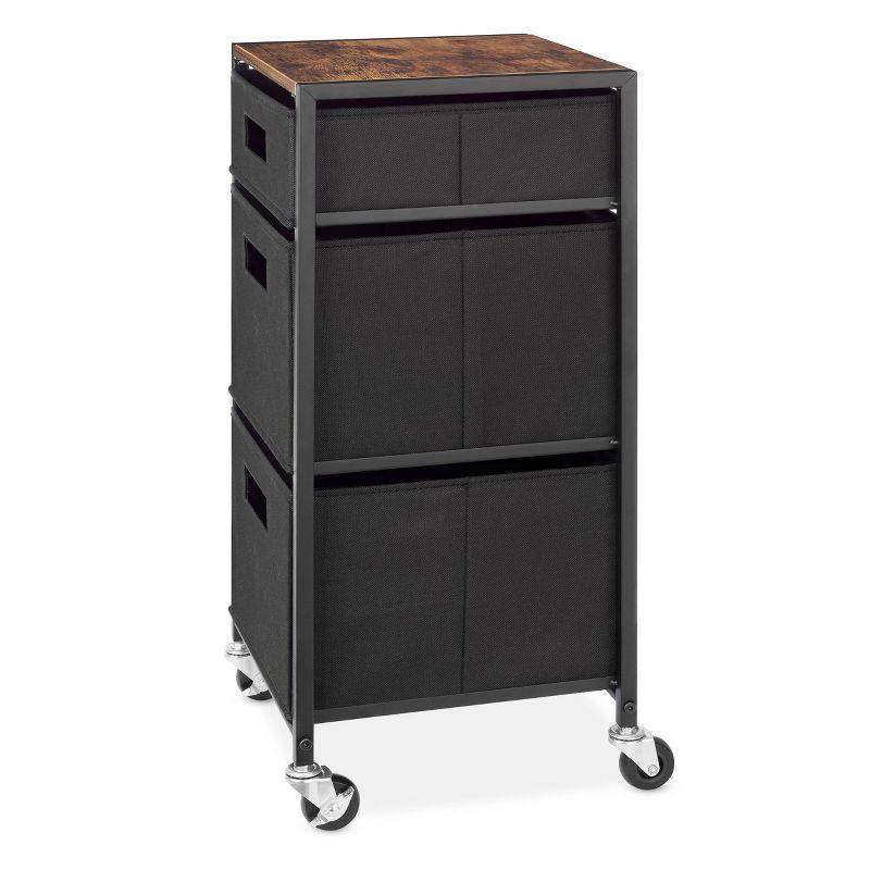 Whitmor Rolling 3 Drawer Cart Black: Freestanding Shoe Rack, Holds 15 Pairs, Polypropylene & Steel, No Tools Assembly