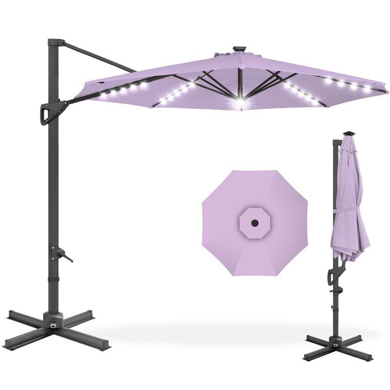 Lavender 10ft Octagon Market Umbrella with LED Lights and Black Metal Pole