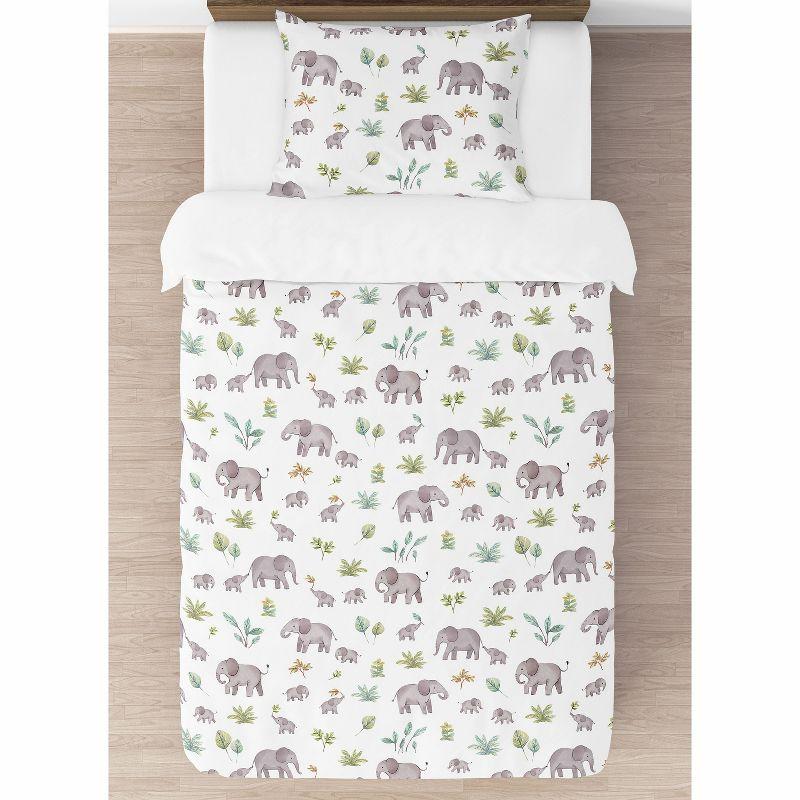 Sweet Jojo Designs Gender Neutral Unisex Twin Comforter Bedding Set Watercolor Elephants Grey Green and Blue 4pc