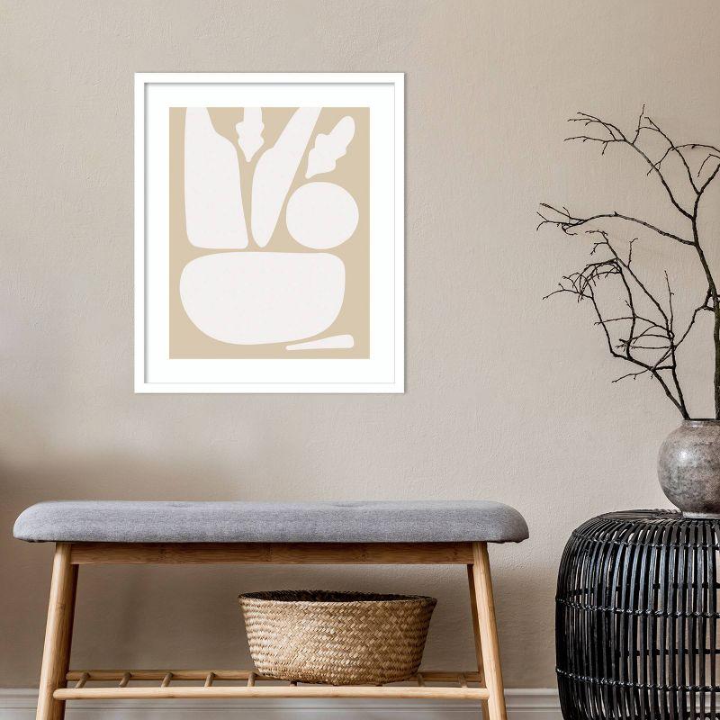 Zen Botanical Rock Neutral Abstract Print with Hardwood Frame