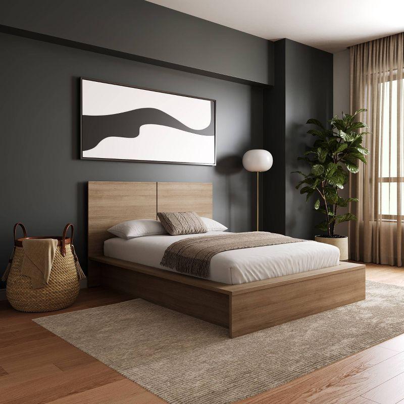 Light Brown Oak Full Platform Bed with Headboard