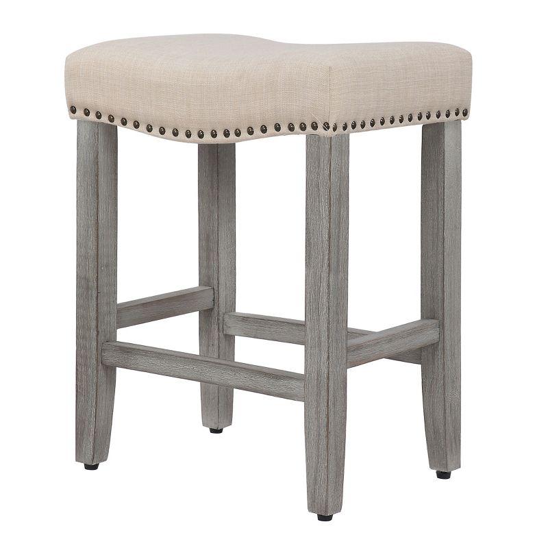 WestinTrends 24" Upholstered Saddle Seat Counter Stool (Set of 2), Antique Gray/Beige