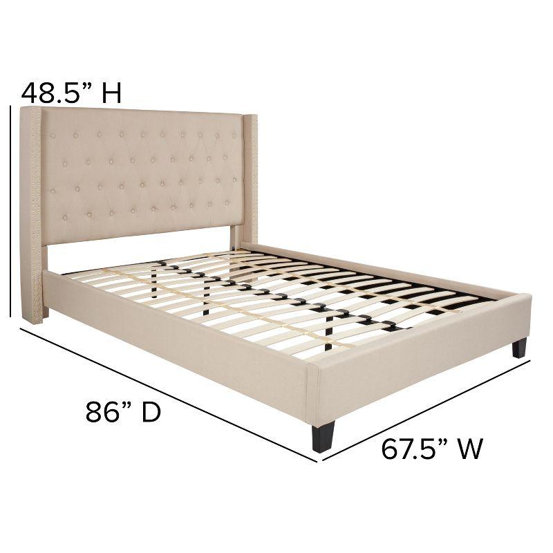 Flash Furniture Riverdale Queen Size Tufted Upholstered Platform Bed in Beige Fabric with 10 Inch CertiPUR-US Certified Pocket Spring Mattress