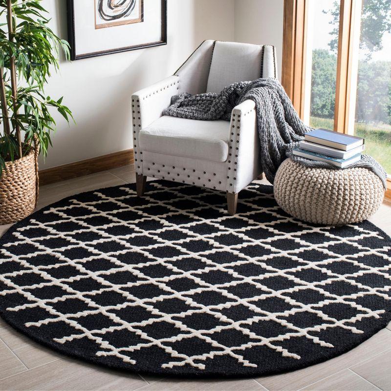 Ivory and Black Geometric Hand-Tufted Wool Round Rug