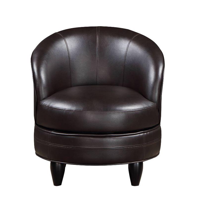 Sophia Brown Faux Leather Swivel Barrel Accent Chair