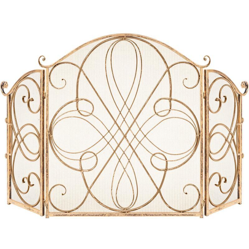 Winston Porter Lissowski 3-Panel 55"x33" Wrought Iron Fireplace Safety Screen Decorative Scroll Spark Guard Cover