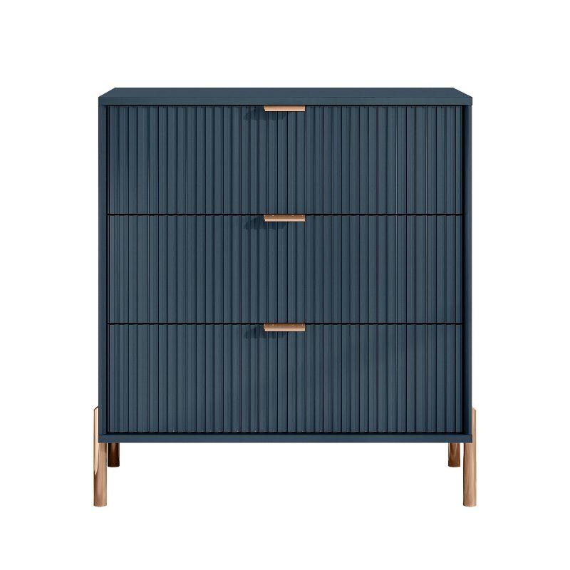 Festivo 3 Drawer Nightstand Navy: Scandinavian Modern Style, MDF Construction, Storage Solution with Anti-Tip Hardware