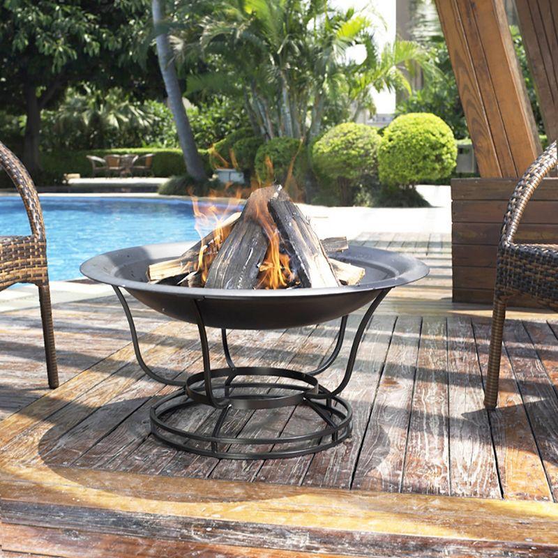 Buckner Firepit - Black - Crosley: Steel Construction, Mesh Guard, Poker & Cover Included