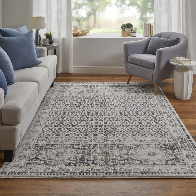 Ivory and Beige Easy-Care Synthetic Rectangular Rug