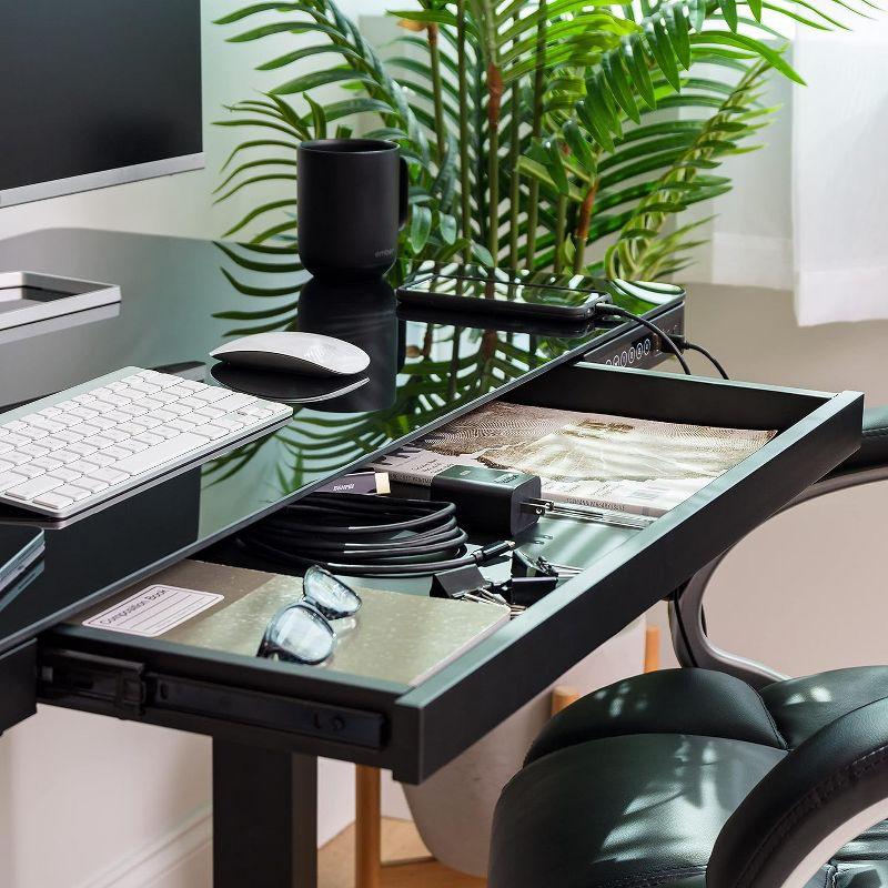 Black Adjustable Glass Top Standing Desk with USB Port