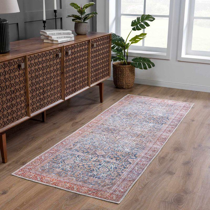 Hauteloom Mair Oriental Persian Machine Washable Red/Dark Blue Area Rug