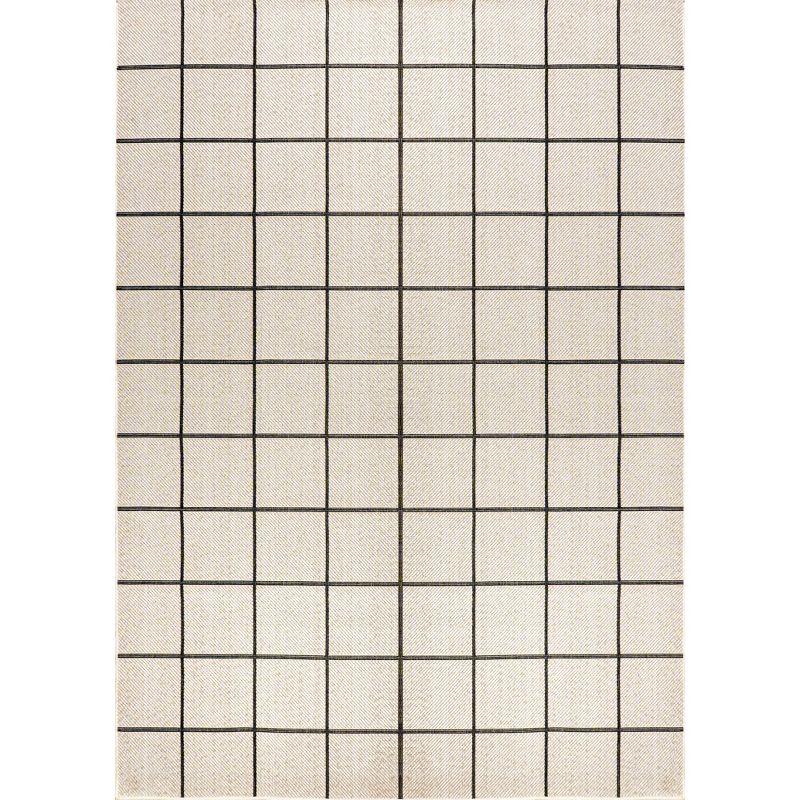3' x 5' Grid Modern Squares Indoor/Outdoor Area Rug, Cream/Black - JONATHAN Y