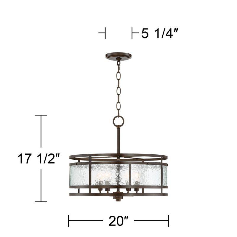 Franklin Iron Works Edinger Oil Rubbed Bronze Pendant Chandelier 20" Wide Rustic Clear Waterglass Textured Shade 4-Light Fixture for Dining Room House