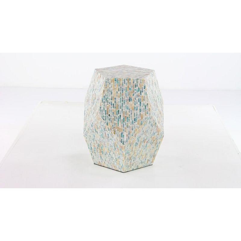 Natural Wood and Shell Geometric Accent Table Blue - Olivia & May: Contemporary Hexagon End Table, No Assembly Required