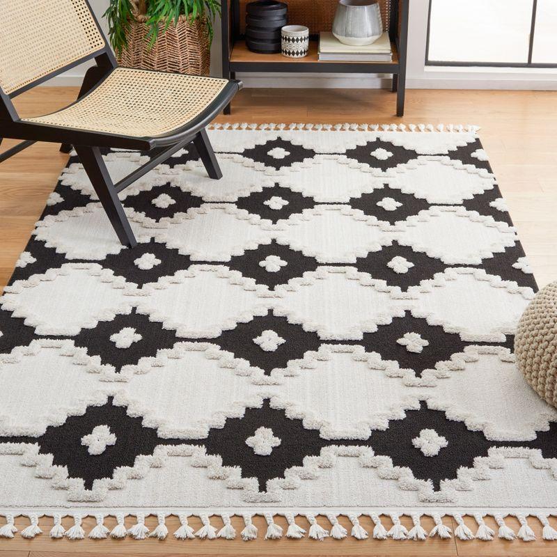 Ivory and Anthracite Hand-Knotted Moroccan Wool Area Rug