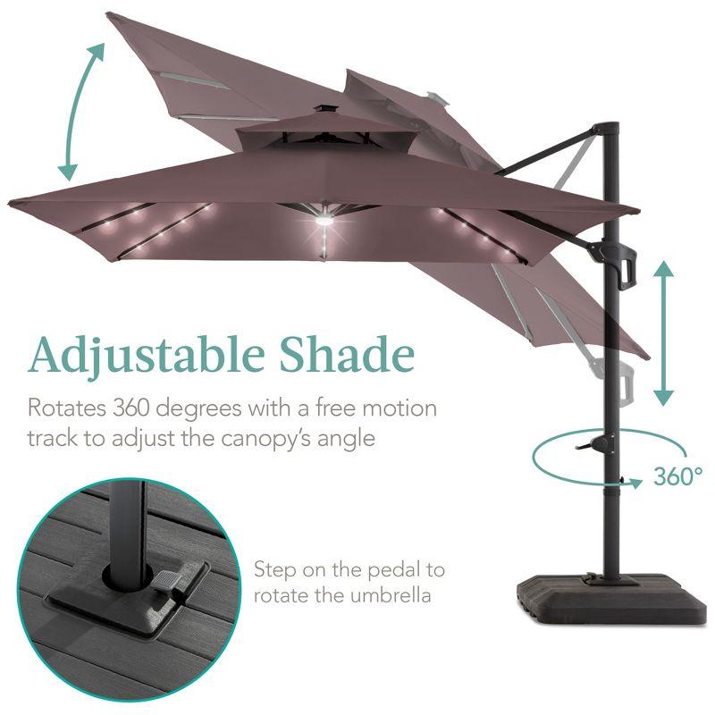 Best Choice Products 10x10ft 2-Tier Square Outdoor Solar LED Cantilever Patio Umbrella w/ Base Included- Deep Taupe