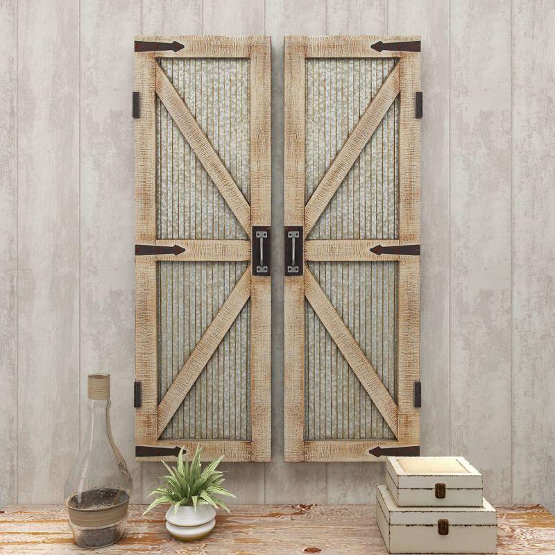 Metal Barn Door Wall Decor Set of 2 Silver - Olivia & May: Iron Crafted, Vertical Orientation, Farmhouse Style