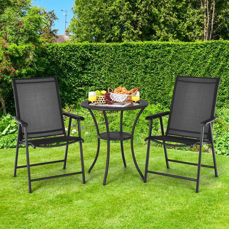 Costway 2PCS Patio Folding Dining Chairs Portable Camping Armrest Garden Black