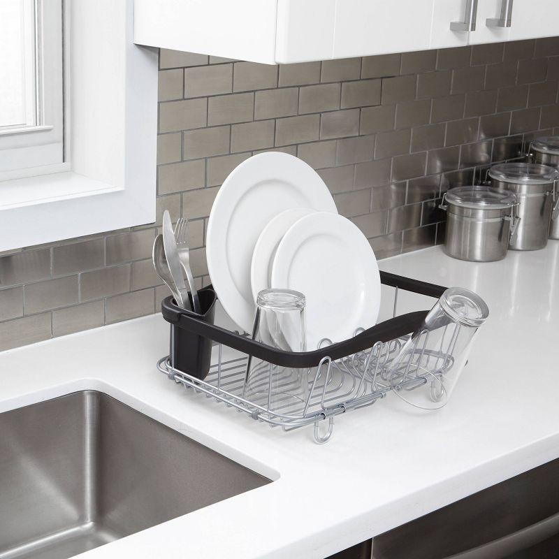 Black and Nickel Metal Dish Rack with Utensil Cup