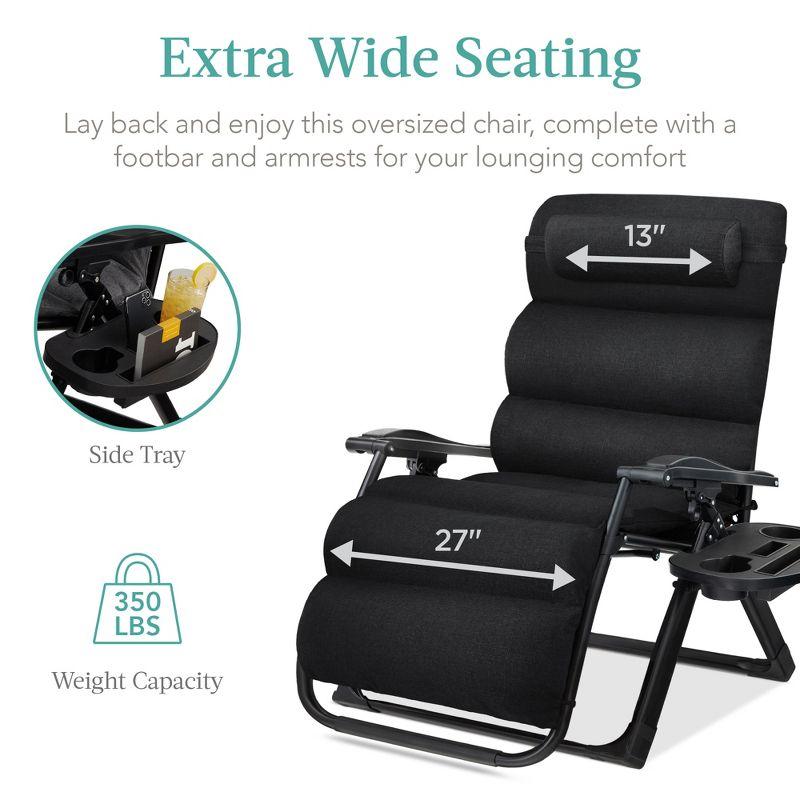 Oversized Zero Gravity Chair, Folding Outdoor Recliner W/ Removable Cushion