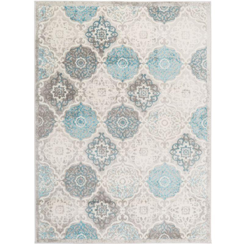 Andorra Gray Medallion Soft Polypropylene Area Rug, 5'2"x7'2"