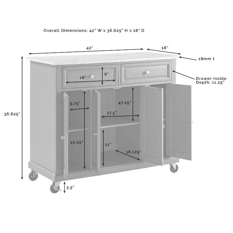 Avery Kitchen Island/Cart Distressed White/White Marble - Crosley: Adjustable Shelves, Particle Board Frame, 6 Shelves, 2 Drawers