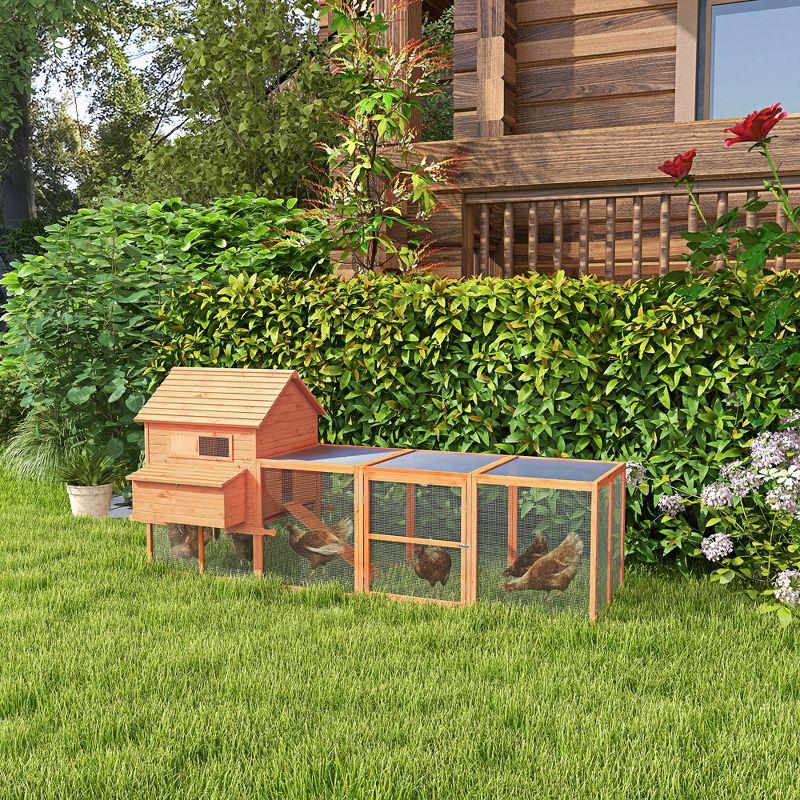 PawHut 145" Chicken Coop Large Chicken House Rabbit Hutch Wooden Poultry Cage Pen Garden & Backyard with Run & Inner Hen House Space