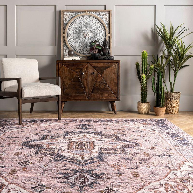 Nuloom Sasha Pet Friendly Machine Washable Medallion Area Rug, 2' x 3', Light Pink