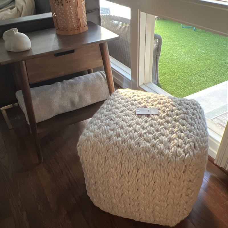 Beige Woolen Braided 16" Scandinavian Pouf