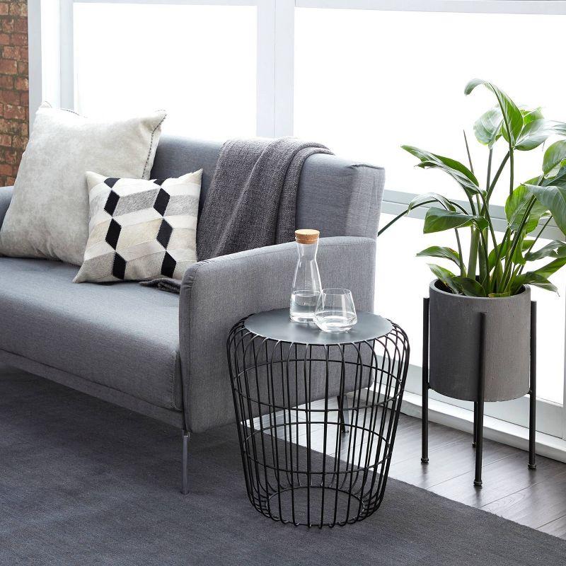 Black Round Metal Industrial Accent Table