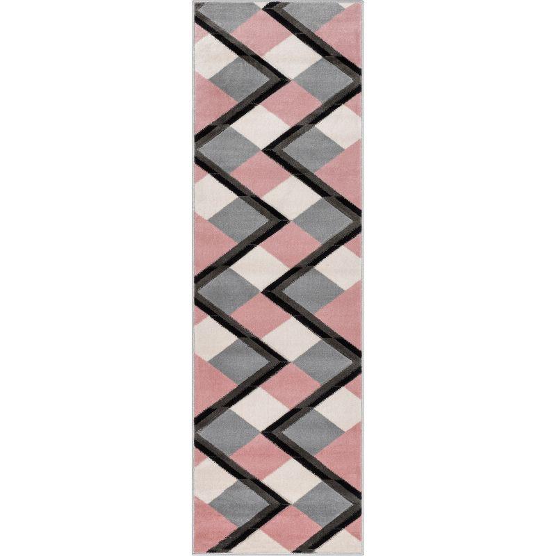 Well Woven Naya Blush Pink Modern Geometric Diamond Boxes Pattern Runner Rug (2'7" x 7'3")