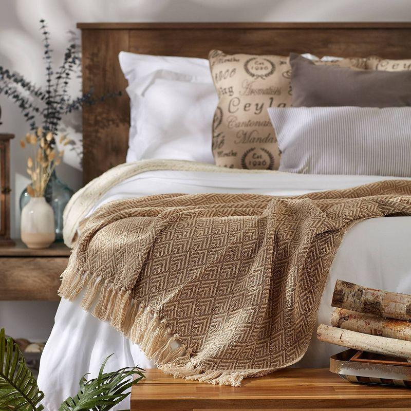 50"x60" Diamond Throw Blanket Stone Brown - Design Imports: Hypoallergenic, Midweight Cotton, Machine Washable