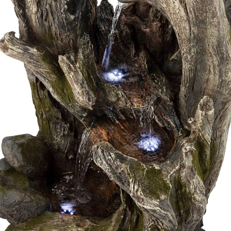 40" Resin 5-Tiered Rainforest Tree Trunk Fountain with LED Lights Bronze - Alpine Corporation: Weather-Resistant, Electric Powered