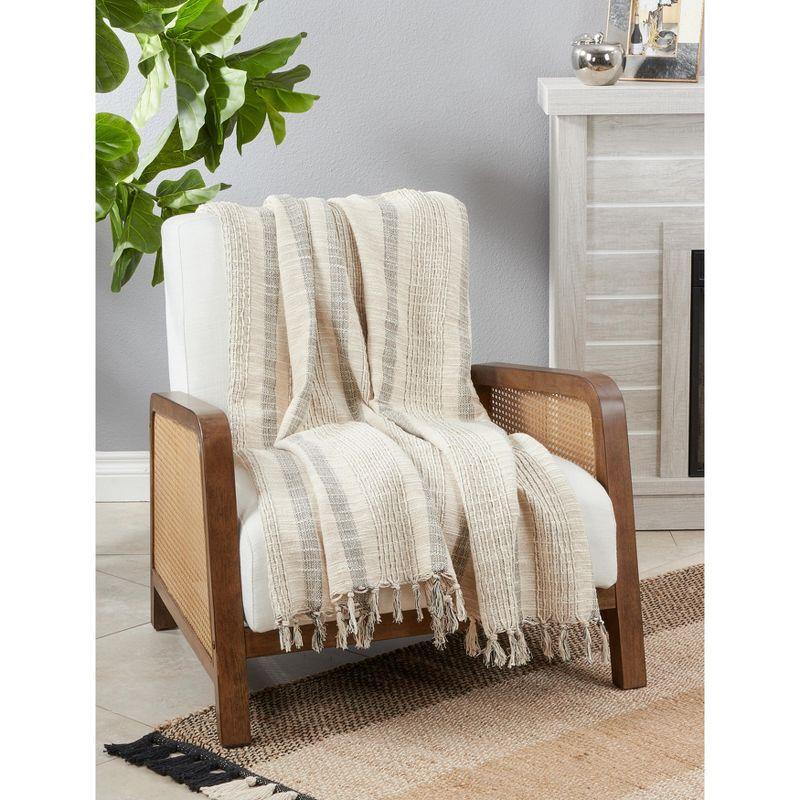 Saro Lifestyle Saro Lifestyle Woven Throw Blanket With Striped Design, Ivory, 50"x60"