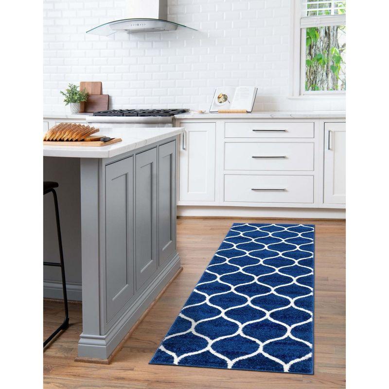 Unique Loom 2' 0 x 13' 0 Trellis Frieze Rounded Navy Blue Area Rug