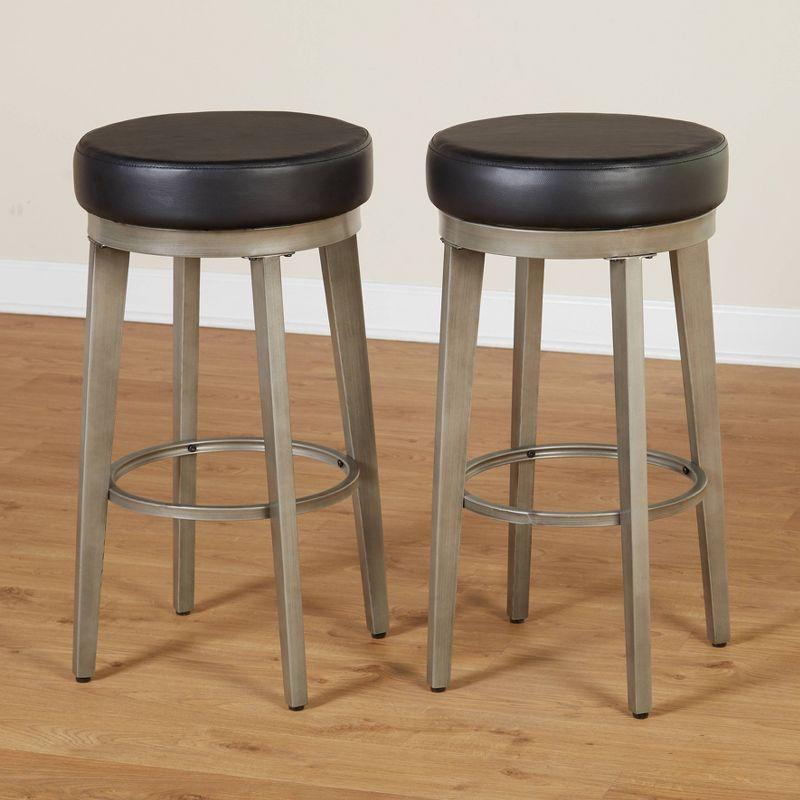 2pc 30" Linden Swivel Counter Height Barstools Black - angelo:HOME: Upholstered, Metal Frame, Fixed Height