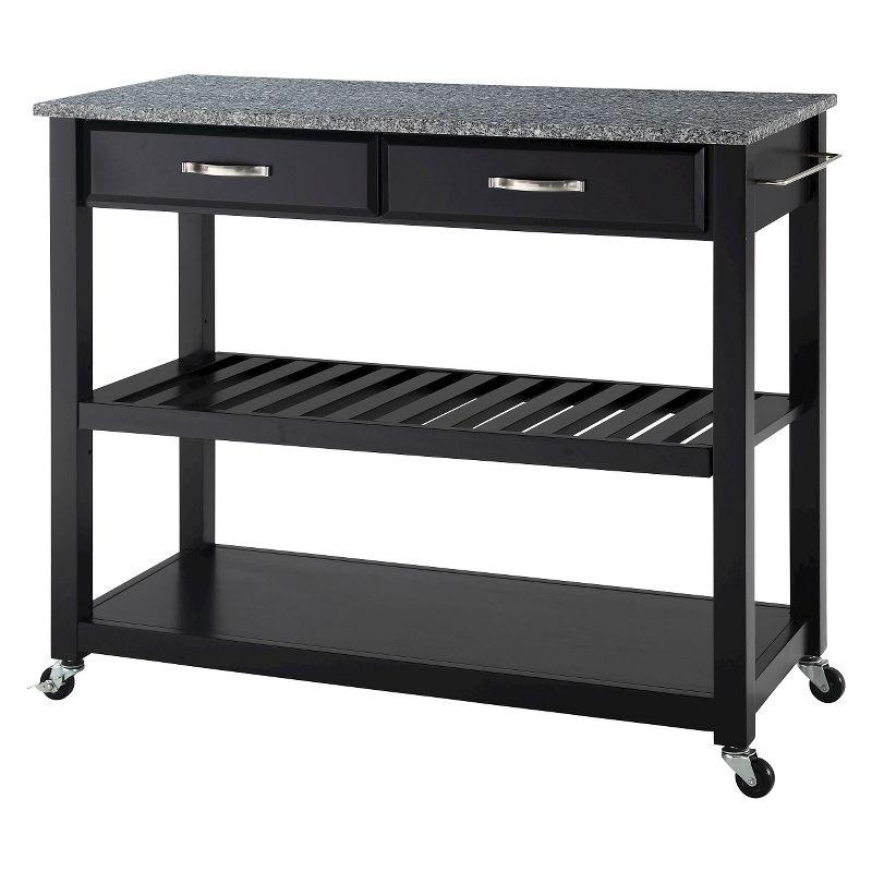 Black Granite Top Kitchen Cart with Wine Rack and Storage