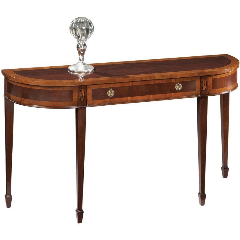 Mahogany Brown Demilune Console Table with Storage