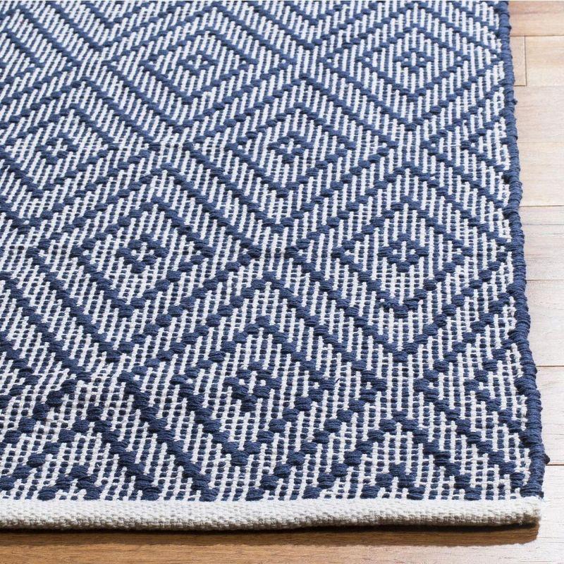 Navy Ivory Geometric Wool Cotton 6' x 9' Handmade Rug