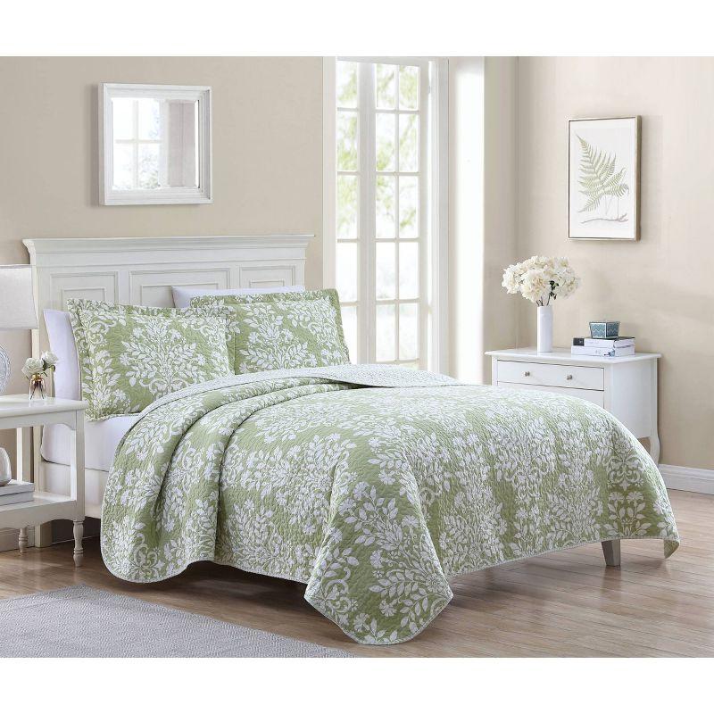 Sage Green Cotton Twin Reversible Quilt Set