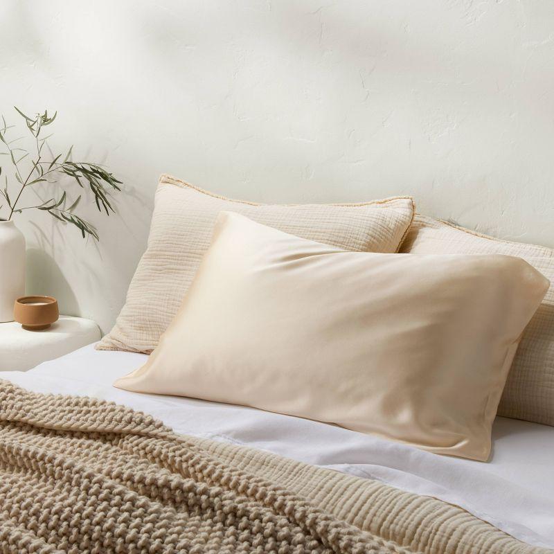 Standard Solid Silk Pillowcase Cream - Casaluna™: Hand Wash, Satin Construction, OEKO-TEX Certified