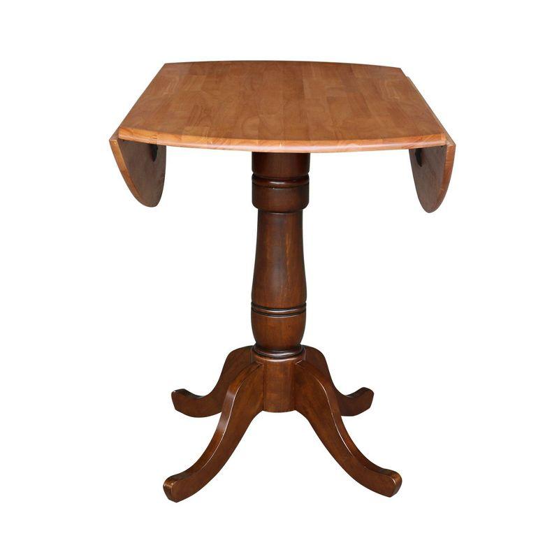 35.5" Brevin Round Dual Pedestal Drop Leaf Dining Table Cinnamon/Espresso - International Concepts: Compact, Counter Height