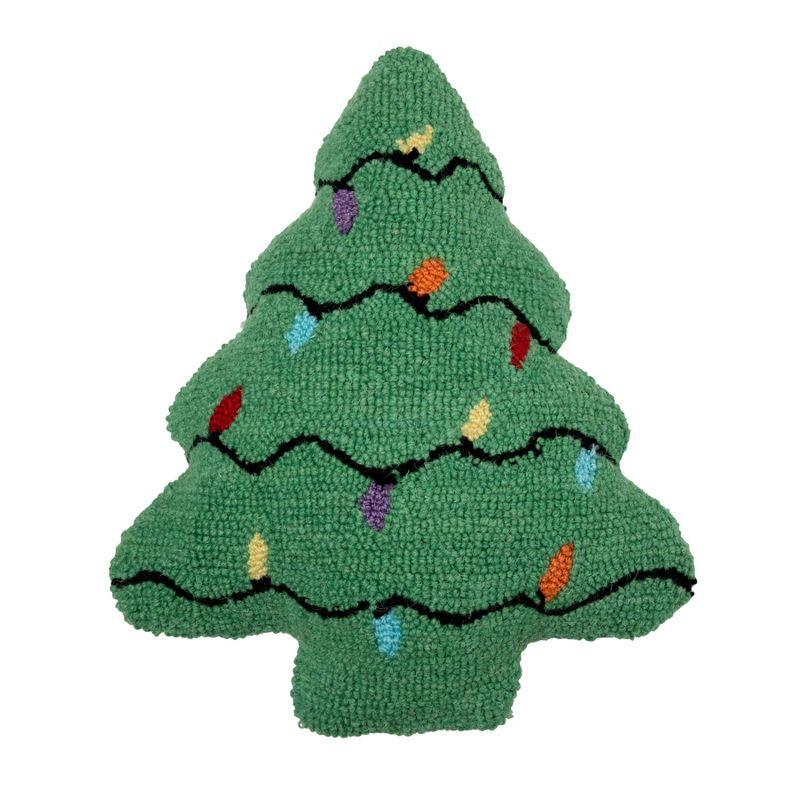 Green Christmas Tree Shaped Hooked Accent Pillow