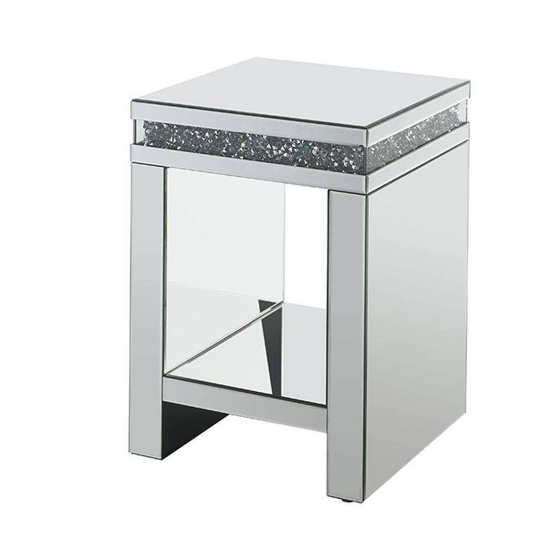 16" Noralie Tempered Glass Mirrored Accent Table Faux Diamonds - Acme Furniture