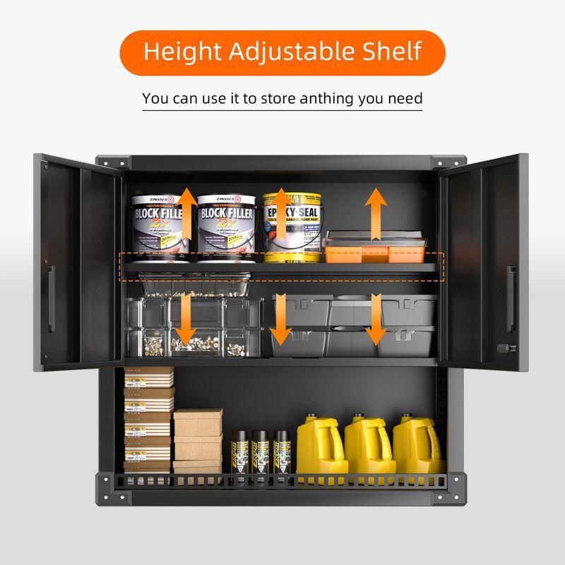 AOBABO Metal Garage Wall Mounted Storage Cabinet with Locking Door, Shelf, and Opened Drawer for Warehouse and Office Organization, Black