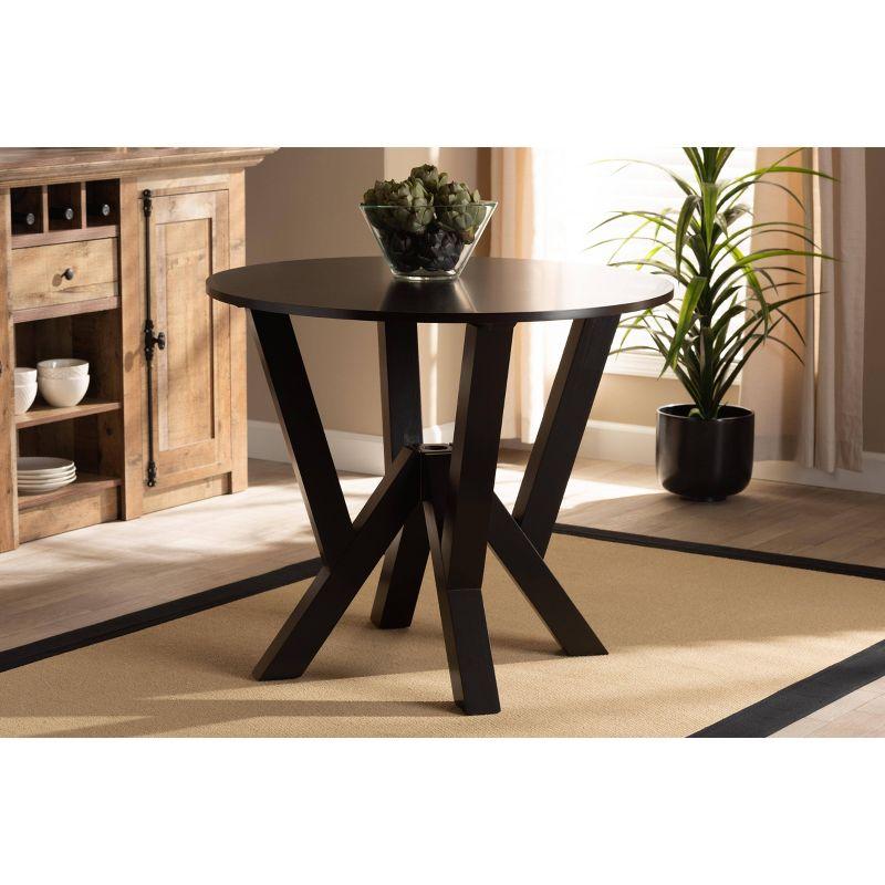 Irene Dark Brown 35-Inch Round Wood Dining Table with Sculptural Base