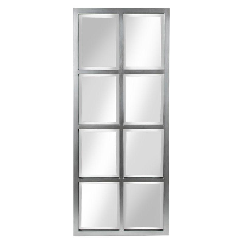 17" x 42" Stryker Windowpane Framed 8-Pane Wall Mirror Silver - Kate and Laurel: Beveled, Easy Mount