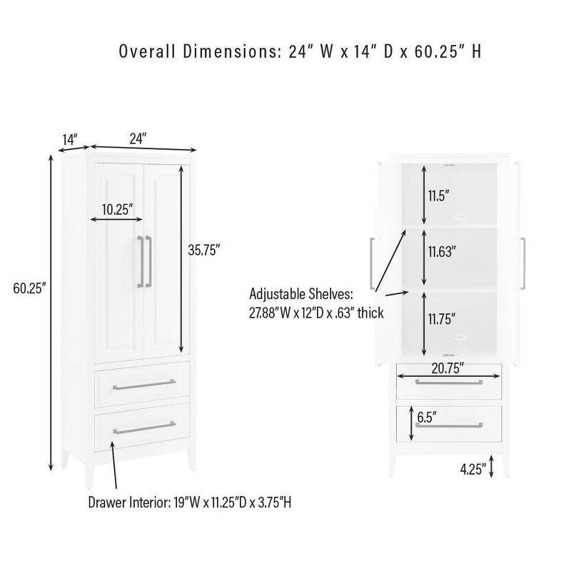 Crosley Genevieve Storage Pantry White: Modern Farmhouse Design, 2 Doors, 2 Drawers, Adjustable Shelves