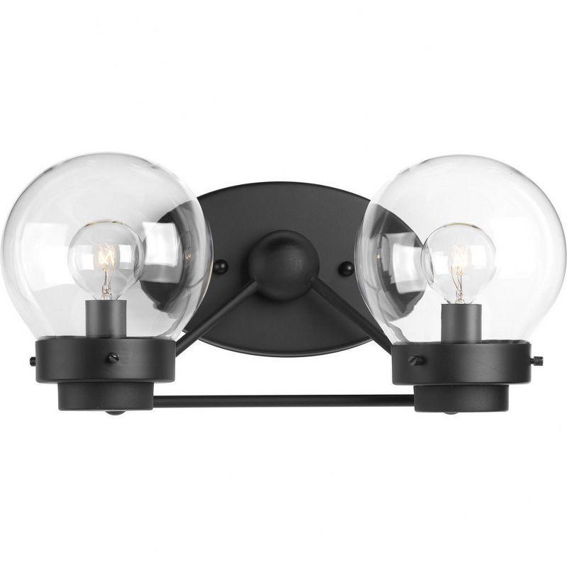 Matte Black 2-Light Bath Vanity Fixture with Clear Globe Shades